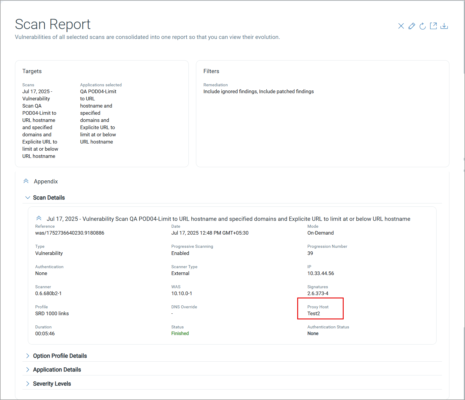 proxy host value in scan report.
